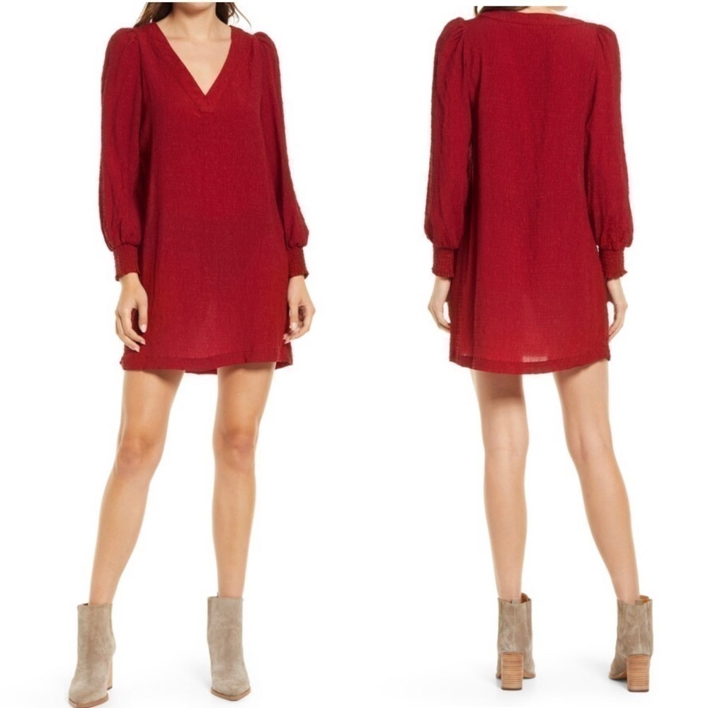 NEW BB Dakota by Steve Madden Textured Long Sleeve Mini Shift Dress Red - Picture 1 of 4
